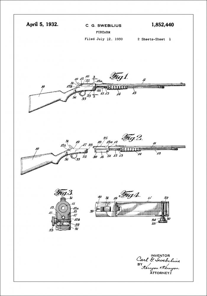 Bildverkstad Patent drawing - Rifle I Poster