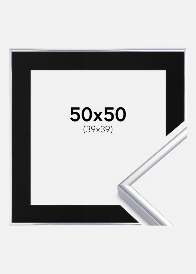 Ram med passepartou Frame Aluminium Shiny Silver 50x50 cm - Picture Mount Black 40x40 cm