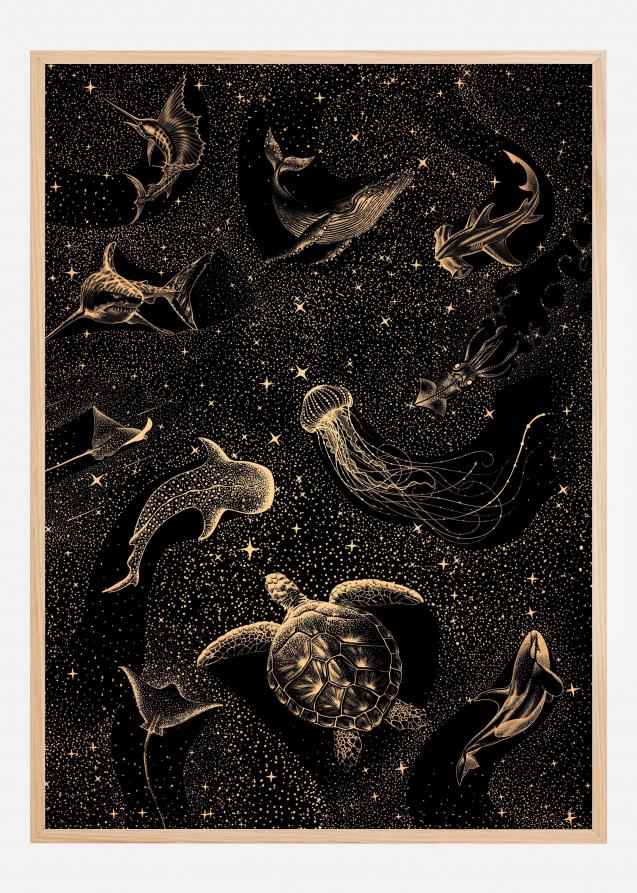 Bildverkstad Cosmic Ocean  Dark Gold Poster