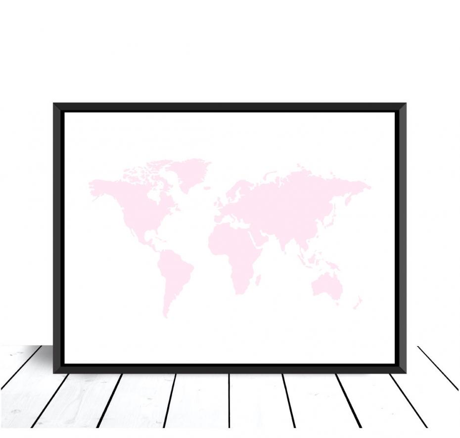 Bildverkstad World map Rose pink Poster