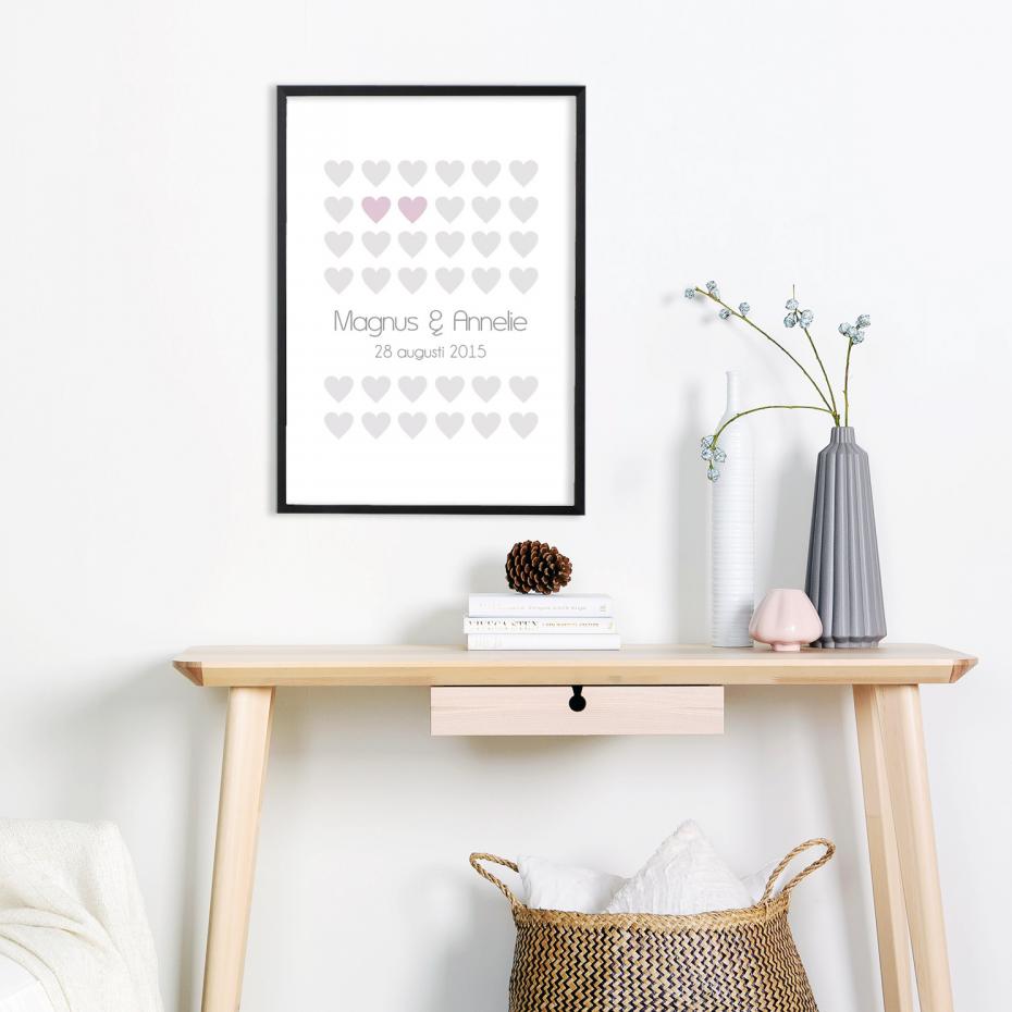 Personlig poster Hearts - Pink