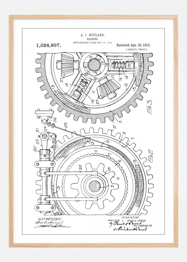 Bildverkstad Patent drawing - Gear wheel - White Poster