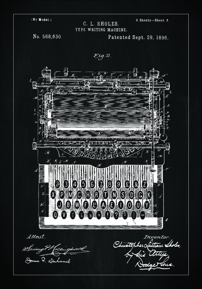 Bildverkstad Patent drawing - Typewriter - Black Poster
