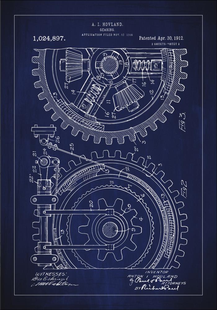 Bildverkstad Patent drawing - Gear wheel - Blue Poster