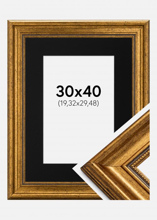 Ram med passepartou Frame Rokoko Gold 30x40 cm - Picture Mount Black 8x12 inches