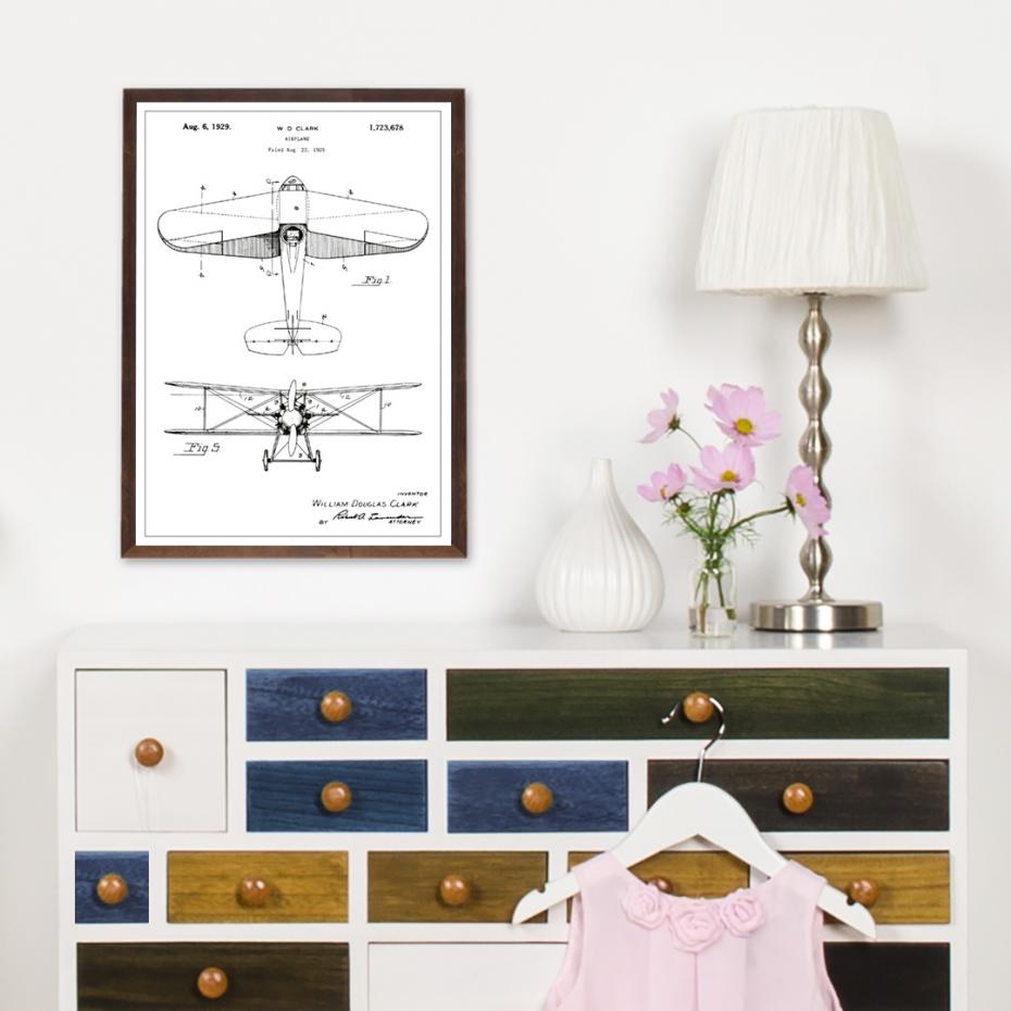 Bildverkstad Patent drawing - Biplane - White Poster