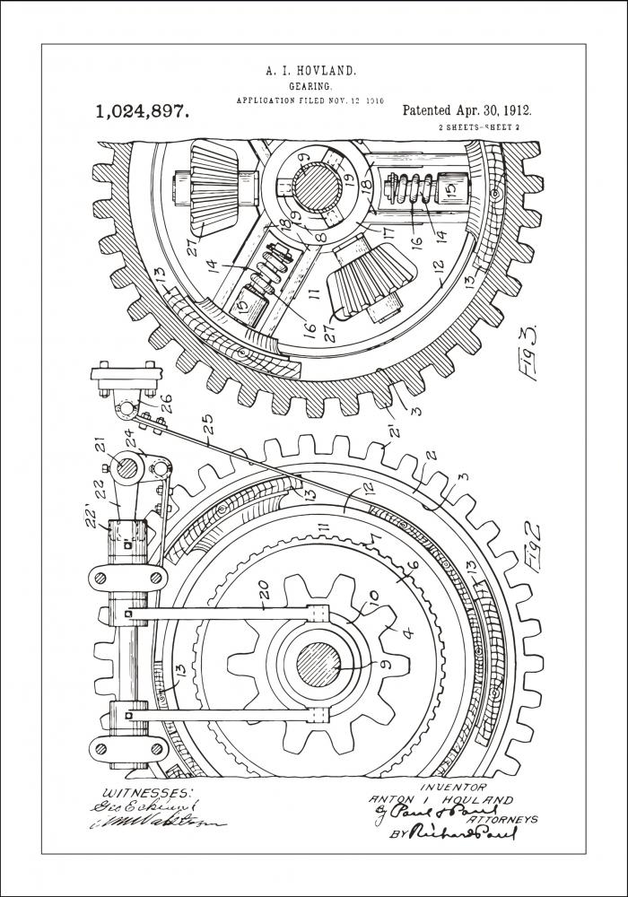 Bildverkstad Patent drawing - Gear wheel - White Poster