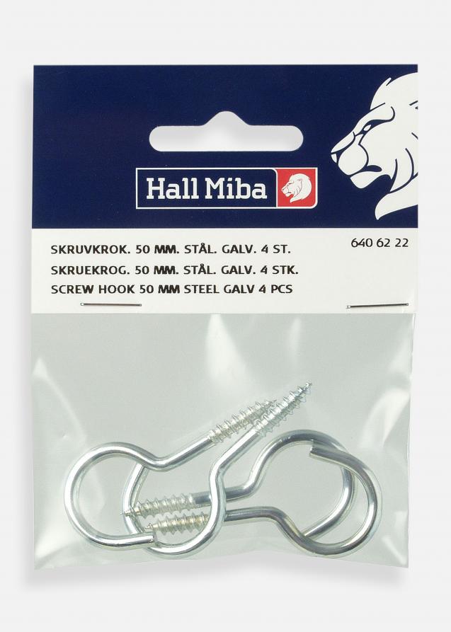 Hallmiba Screw Hook 50 mm galvanised steel 4-pack