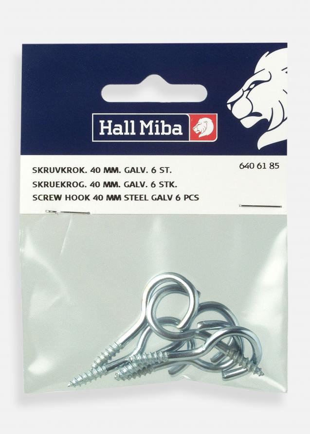 Hallmiba Screw Hook 40 mm galvanised steel 6-pack