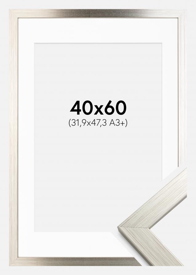 Ram med passepartou Frame Silver Wood 40x60 cm - Picture Mount White 32.9x48.3 cm (A3+)