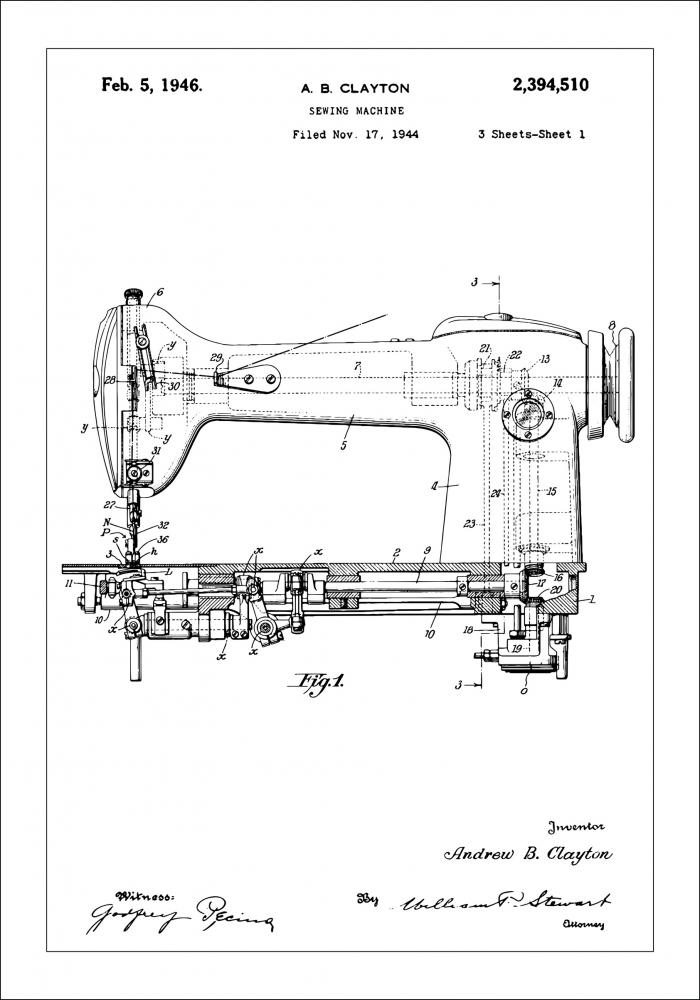 Bildverkstad Patent drawing - Sewing machine I Poster