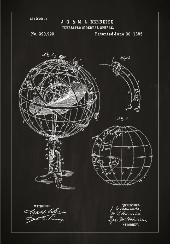 Bildverkstad Patent drawing - Astronomical globe - Black Poster
