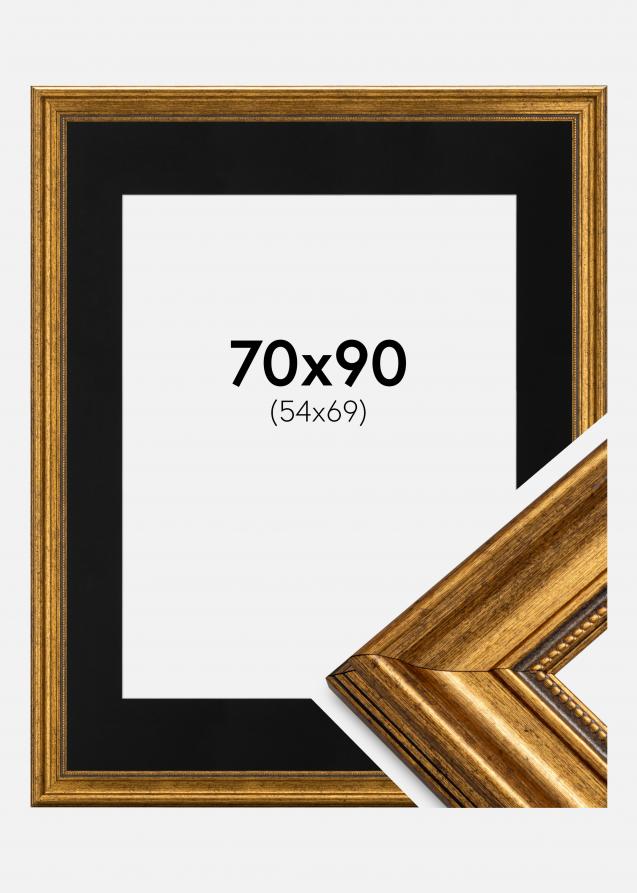 Ram med passepartou Frame Rokoko Gold 70x90 cm - Picture Mount Black 55x70 cm