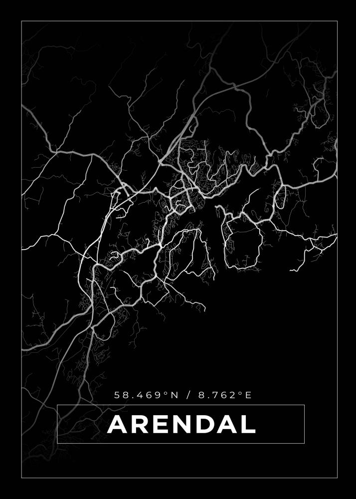 Bildverkstad Map - Arendal - Black Poster