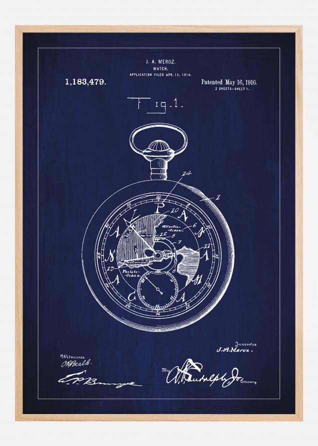 Bildverkstad Patent drawing - Pocketwatch - Blue Poster