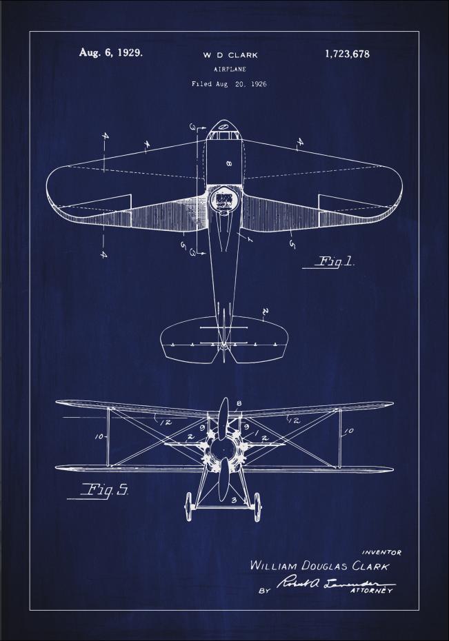 Bildverkstad Patent drawing - Biplane - Blue Poster