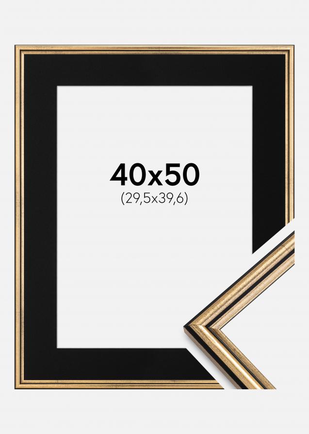 Ram med passepartou Frame Horndal Gold 40x50 cm - Picture Mount Black 12x16 inches