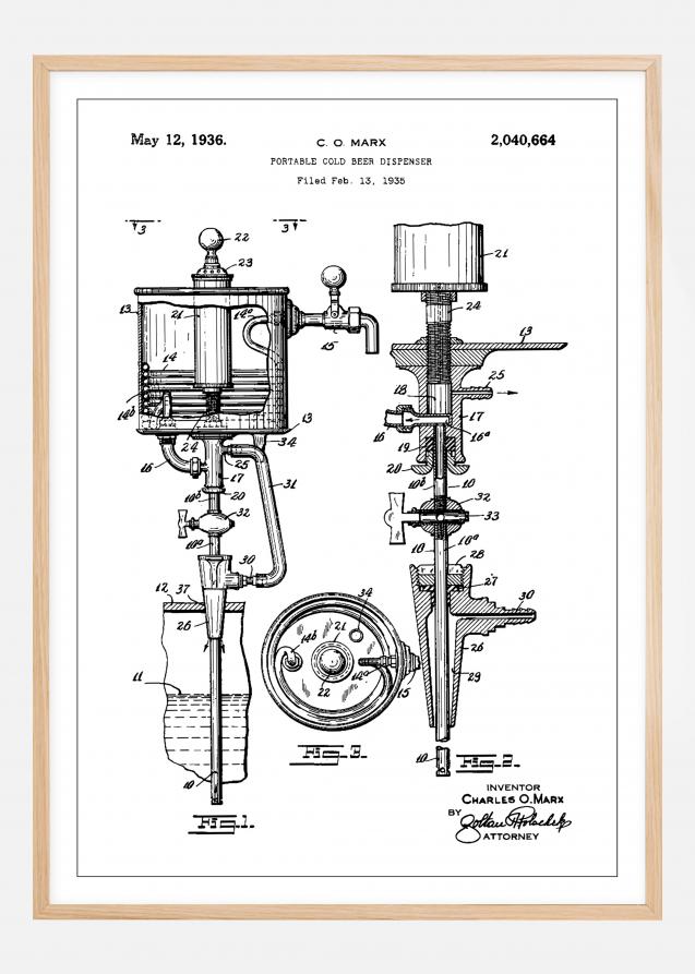 Bildverkstad Patent Print - Portable Cold Beer Dispenser - White Poster