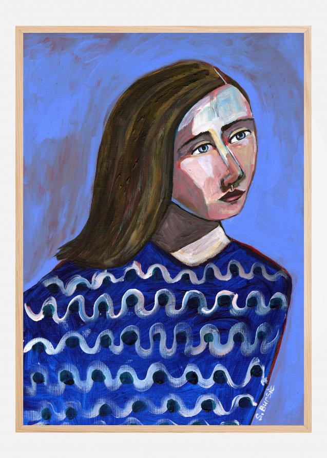 Bildverkstad Woman in Blue Sweater Naive Portrait Figurative Poster