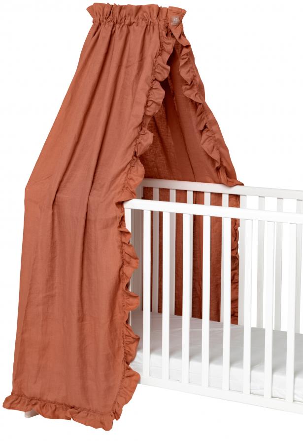 NG Baby Bed Canopy Ruffled - Terracotta 155x230 cm