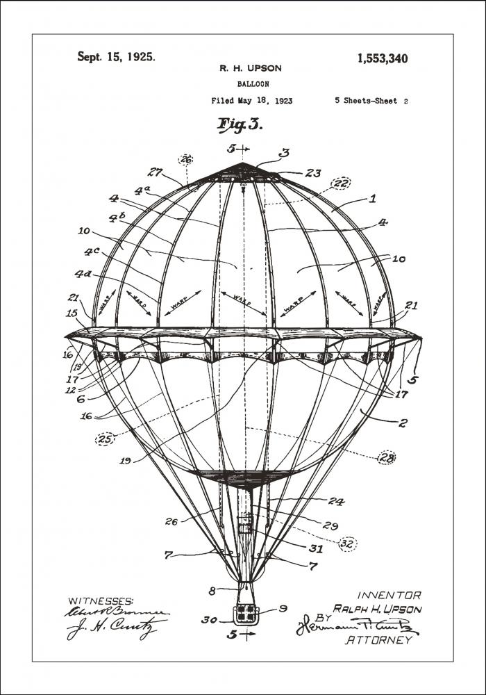 Bildverkstad Patent drawing - Hot air balloon - White Poster