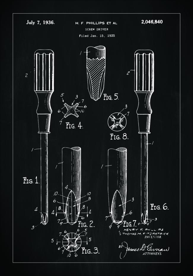 Bildverkstad Patent drawing - Screwdriver - Black Poster