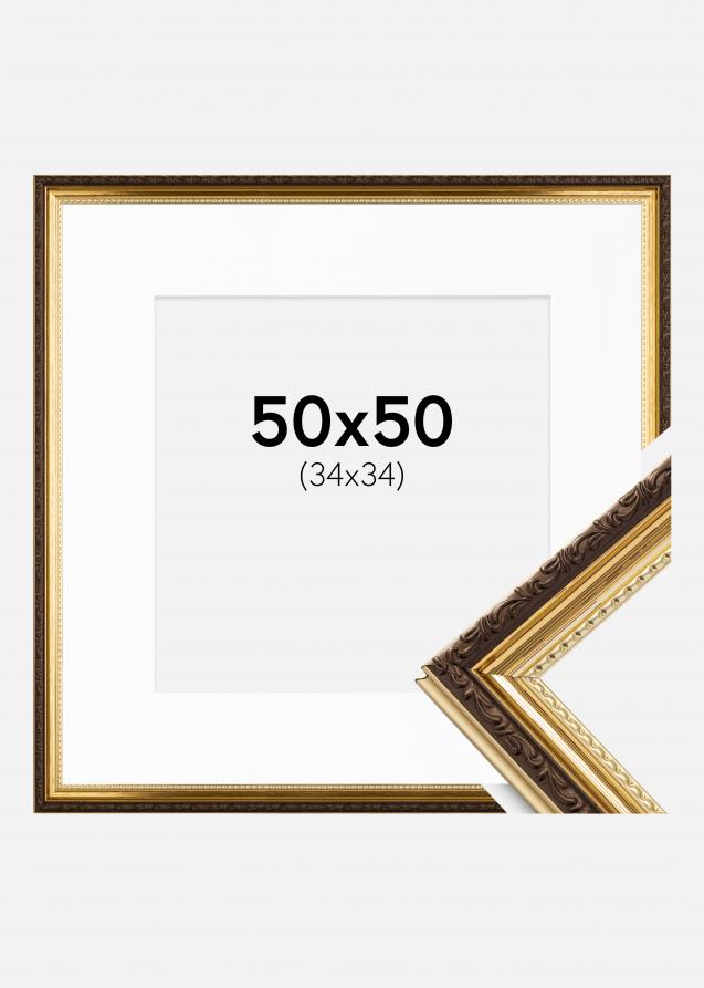Ram med passepartou Frame Abisko Gold 50x50 cm - Picture Mount White 35x35 cm