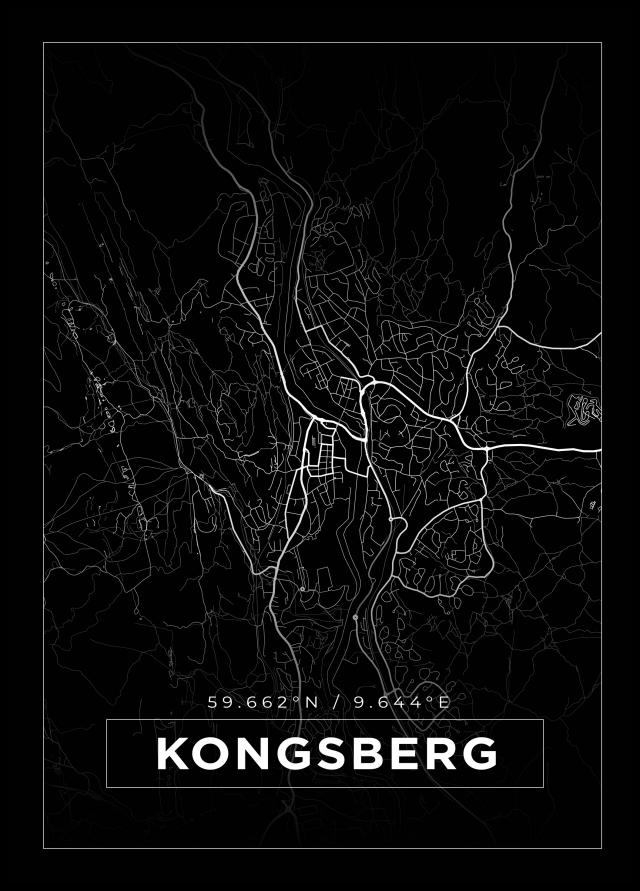 Bildverkstad Map - Kongsberg - Black Poster