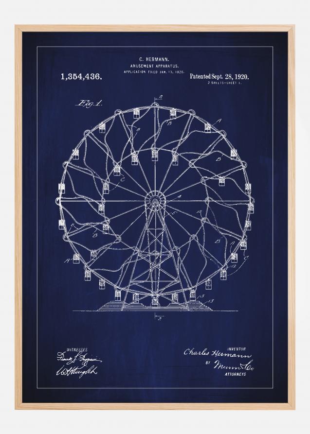 Bildverkstad Patent drawing - Ferris wheel - Blue Poster