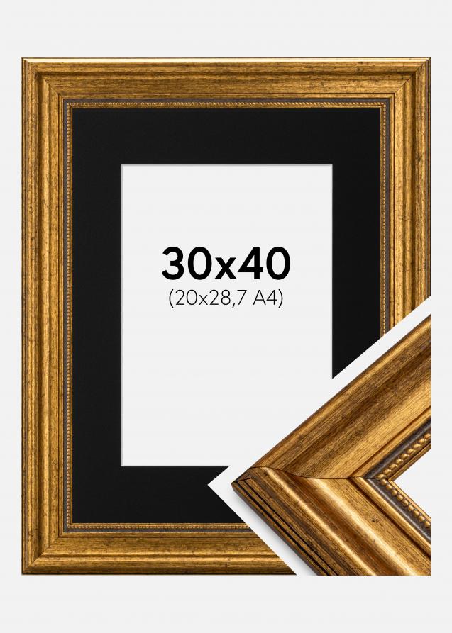 Ram med passepartou Frame Rokoko Gold 30x40 cm - Picture Mount Black 21x29.7 cm (A4)