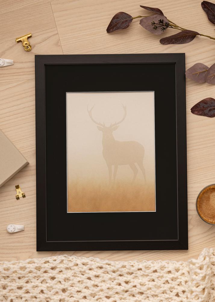 Ram med passepartou Frame Black Wood 35x50 cm - Picture Mount Black 11x17 inches