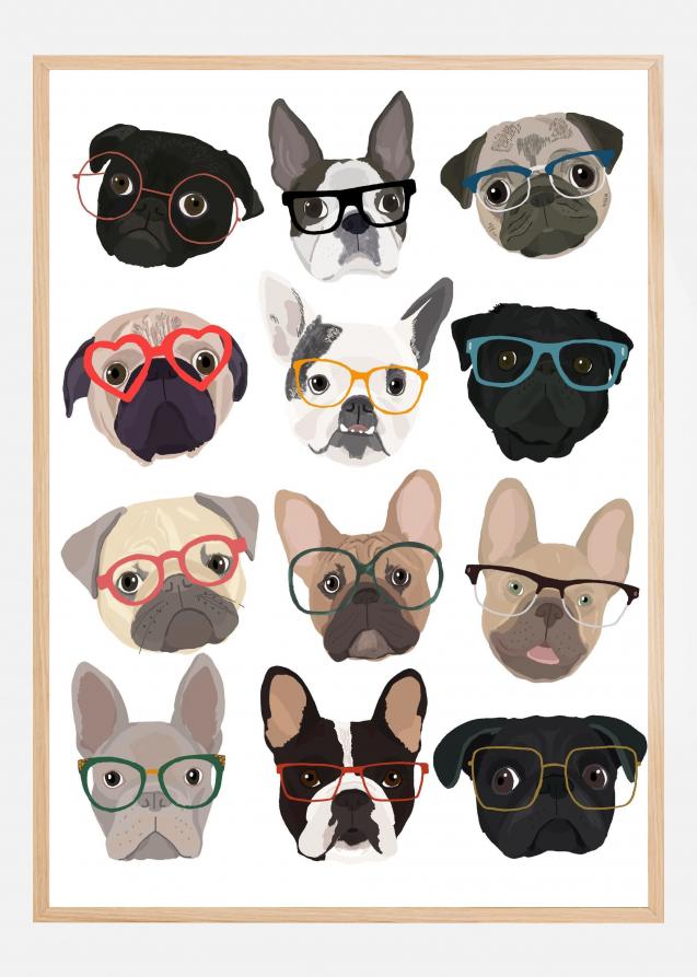 Bildverkstad Pugs In Glasses Poster