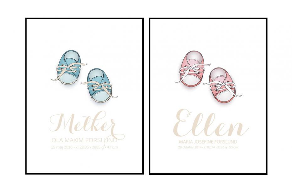 Personlig poster Baby shoes - Blue
