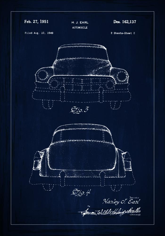 Bildverkstad Patent drawing - Cadillac II - Blue Poster