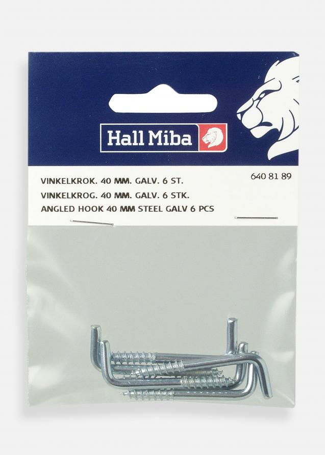 Hallmiba Angled Hook 40 mm galvanised steel 6-pack