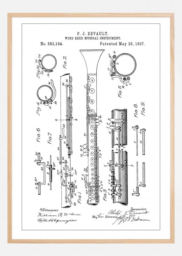 Bildverkstad Patent Print - Clarinet - White Poster