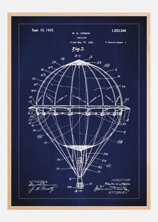 Bildverkstad Patent drawing - Hot air balloon - Blue Poster