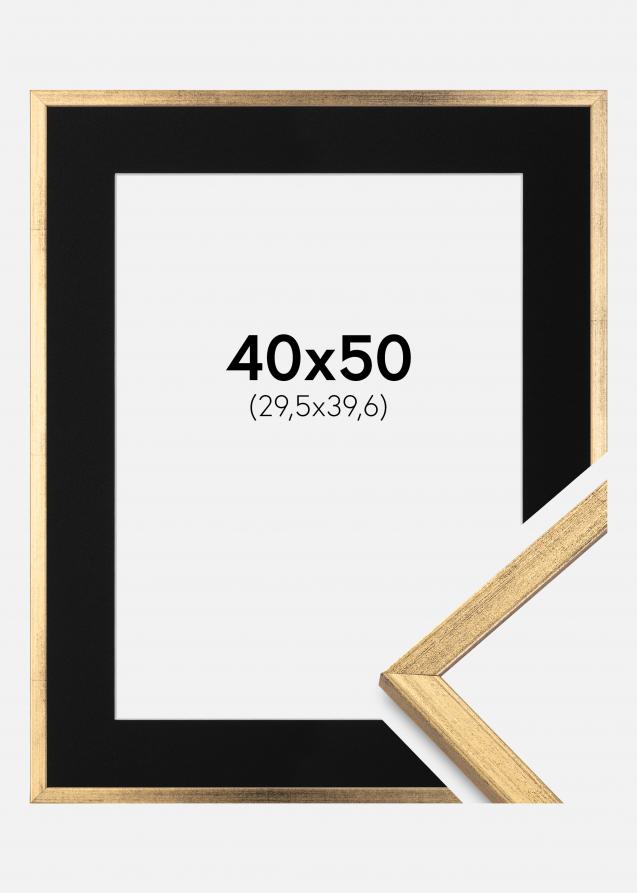 Ram med passepartou Frame Galant Gold 40x50 cm - Picture Mount Black 12x16 inches