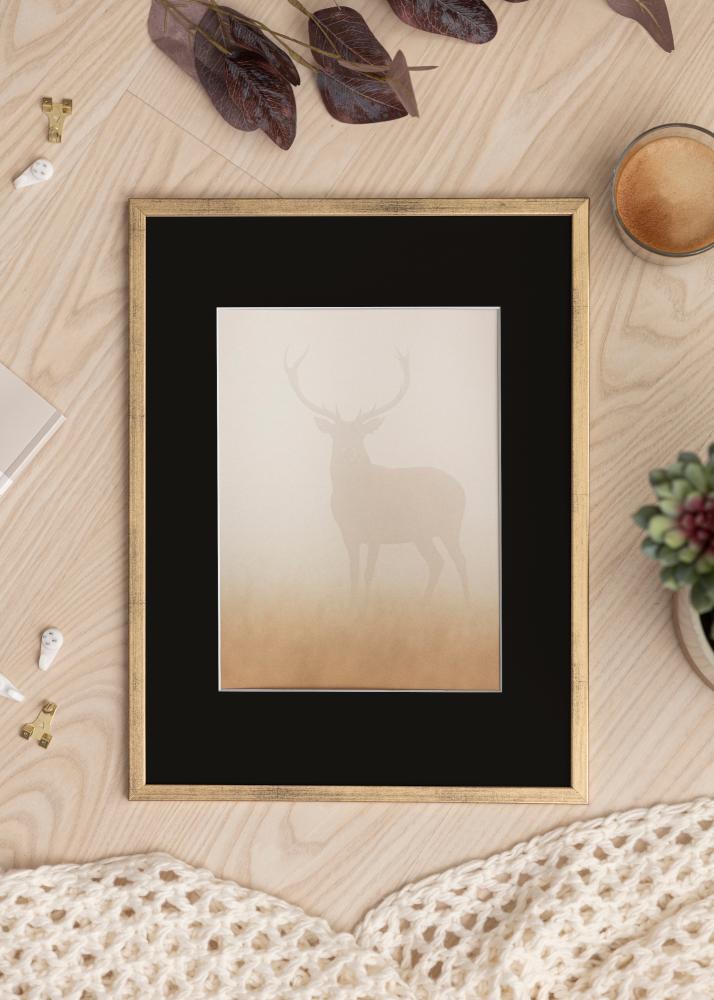Ram med passepartou Frame Galant Gold 40x50 cm - Picture Mount Black 12x16 inches