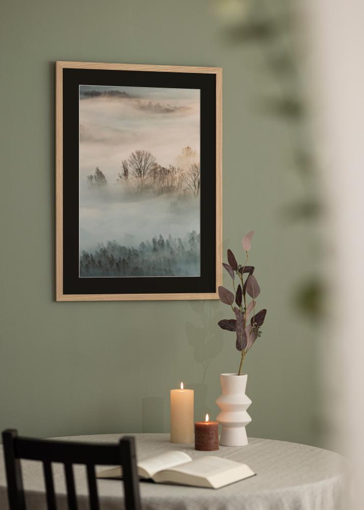 Ram med passepartou Frame Oak Wood 45x60 cm - Picture Mount Black 35x50 cm
