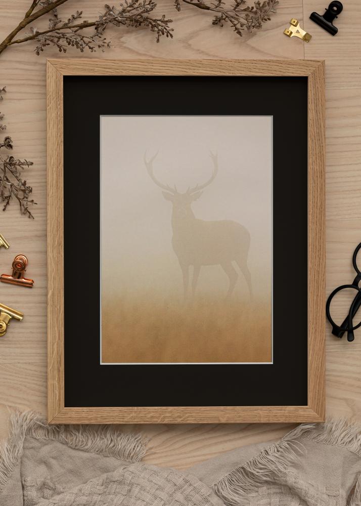 Ram med passepartou Frame Oak Wood 45x60 cm - Picture Mount Black 35x50 cm