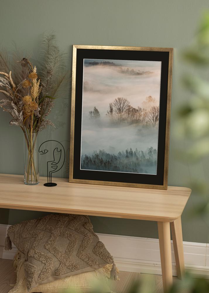 Ram med passepartou Frame Stilren Gold 20x30 cm - Picture Mount Black 15x21 cm