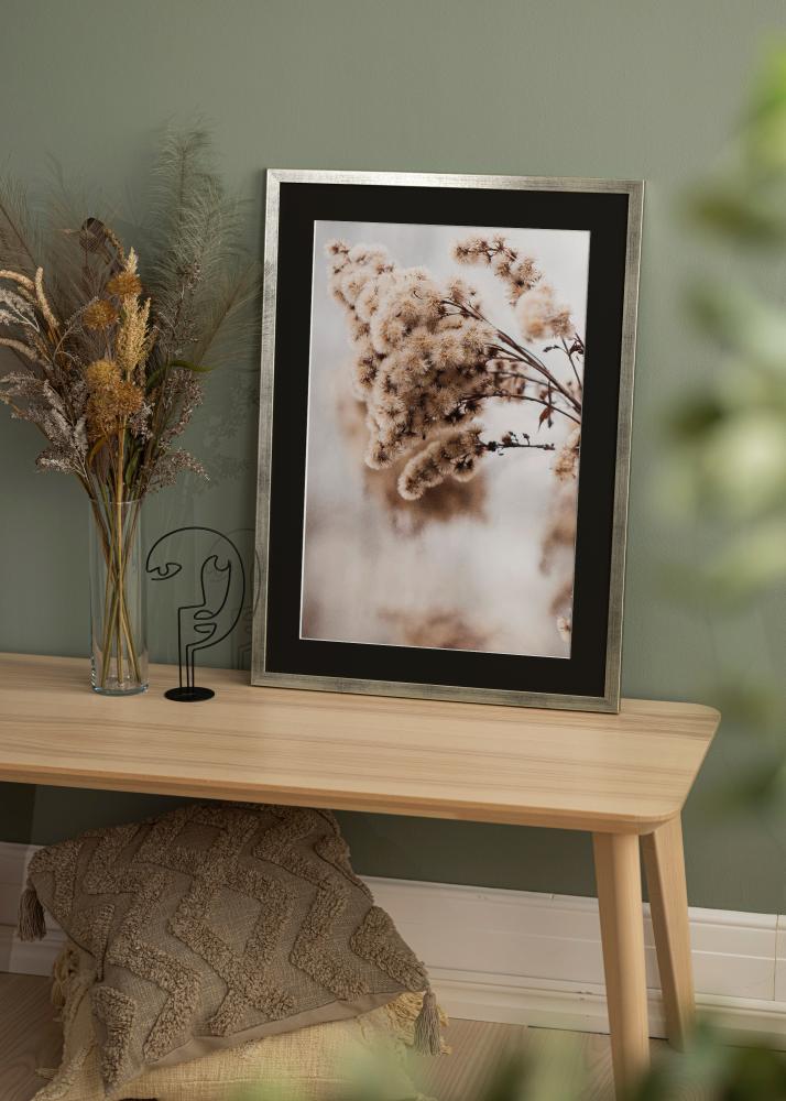 Ram med passepartou Frame Stilren Silver 18x24 cm - Picture Mount Black 13x18 cm