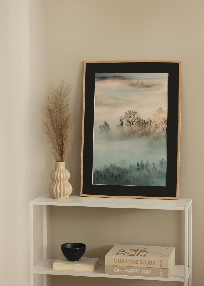 Ram med passepartou Frame Narrow Oak 40x50 cm - Picture Mount Black 27x35 cm