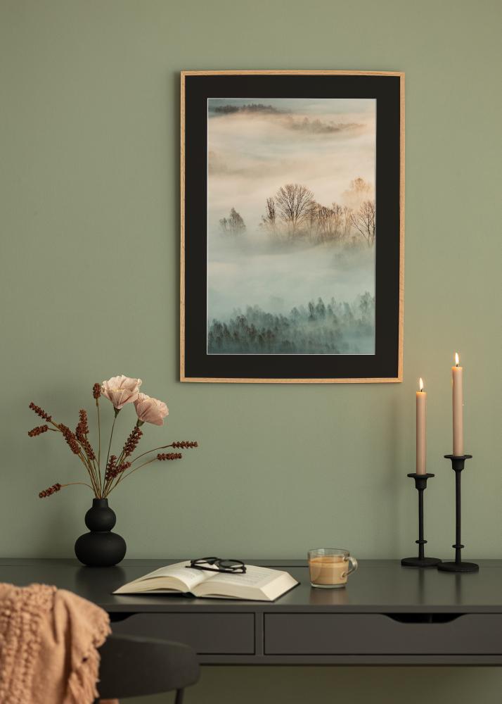 Ram med passepartou Frame Narrow Oak 40x50 cm - Picture Mount Black 27x35 cm