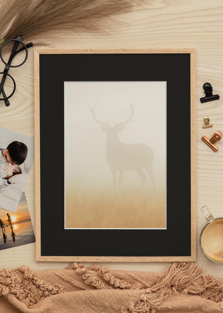 Ram med passepartou Frame Narrow Oak 40x50 cm - Picture Mount Black 27x35 cm