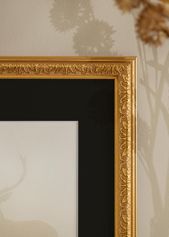 Ram med passepartou Frame Nostalgia Gold 35x45 cm - Picture Mount Black 11x14 inches