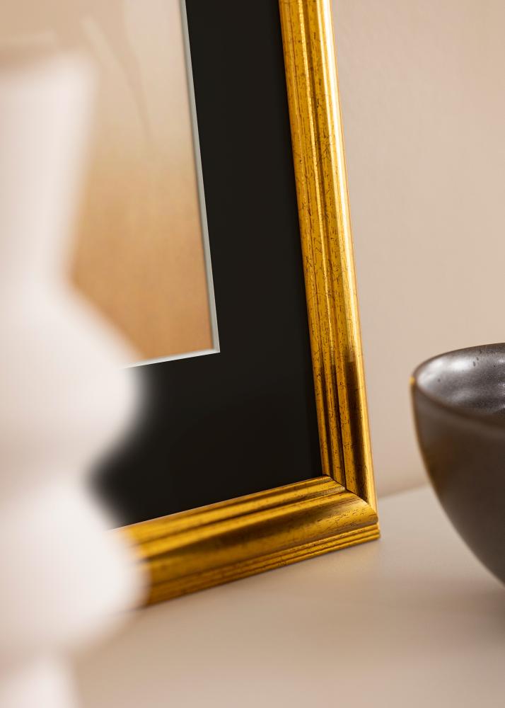 Ram med passepartou Frame Västkusten Gold 50x60 cm - Picture Mount Black 15x20 inches