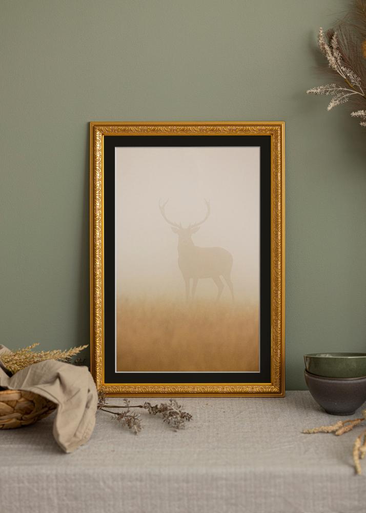 Ram med passepartou Frame Nostalgia Gold 35x45 cm - Picture Mount Black 11x14 inches
