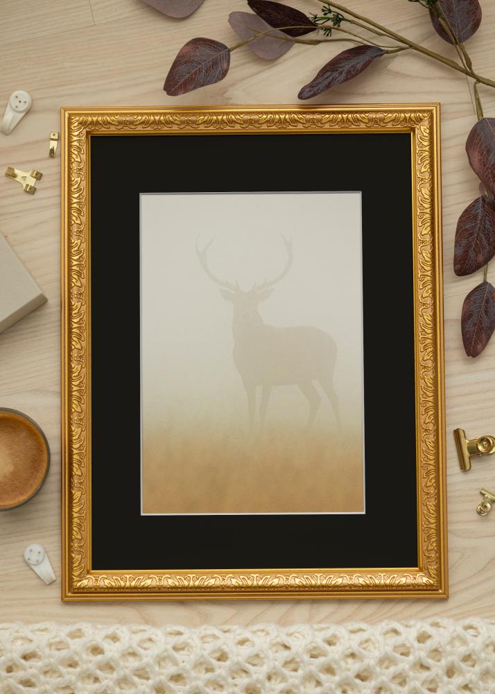 Ram med passepartou Frame Nostalgia Gold 35x45 cm - Picture Mount Black 11x14 inches